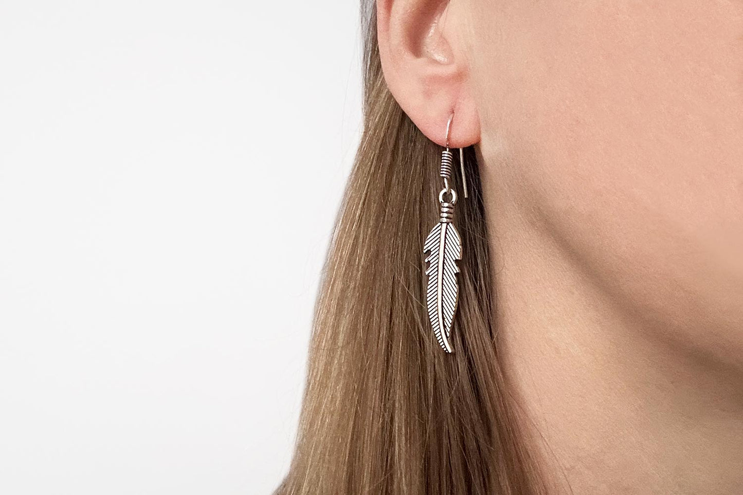 Boho feather pendant earrings