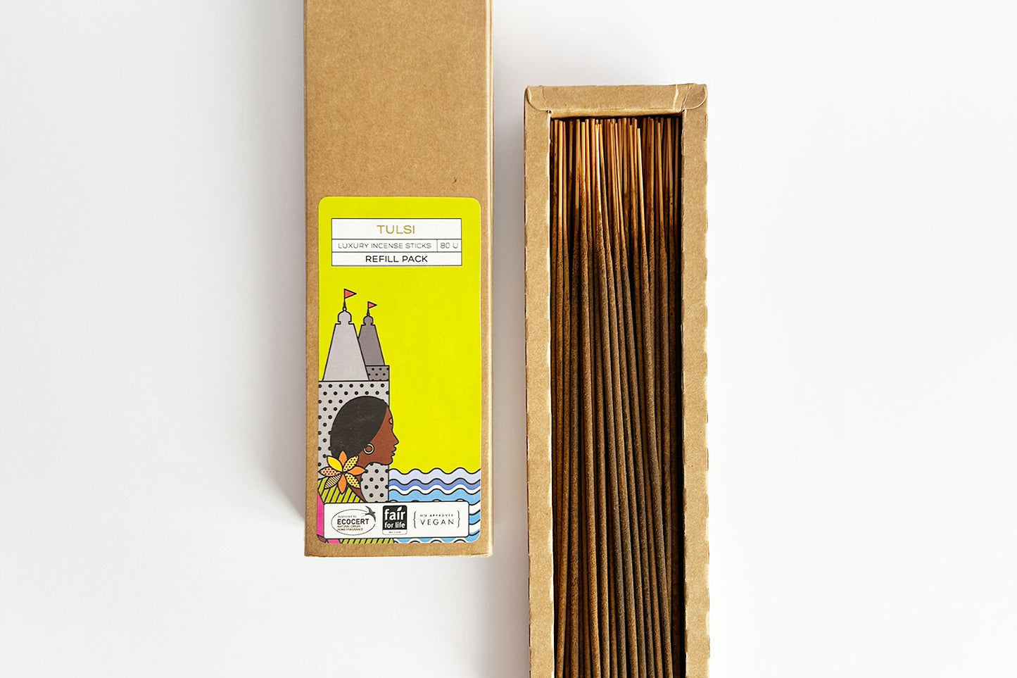 Handmade Vegan Incense Sticks from temple flowers — Tulsi / Holy Basil 80pc