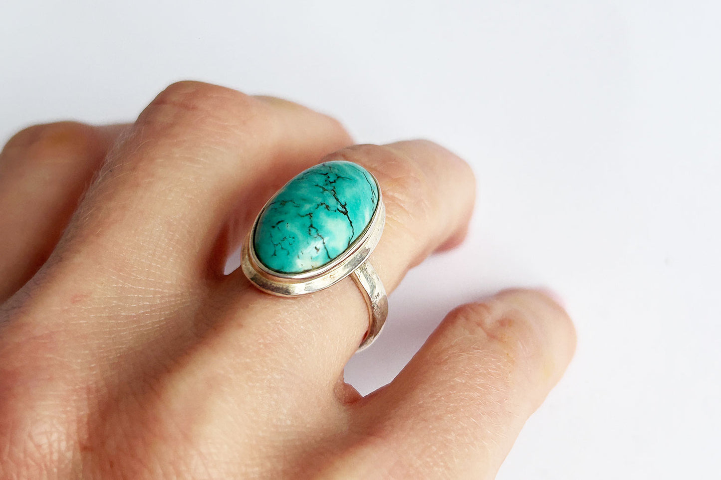Handmade turquoise stone sterling silver ring