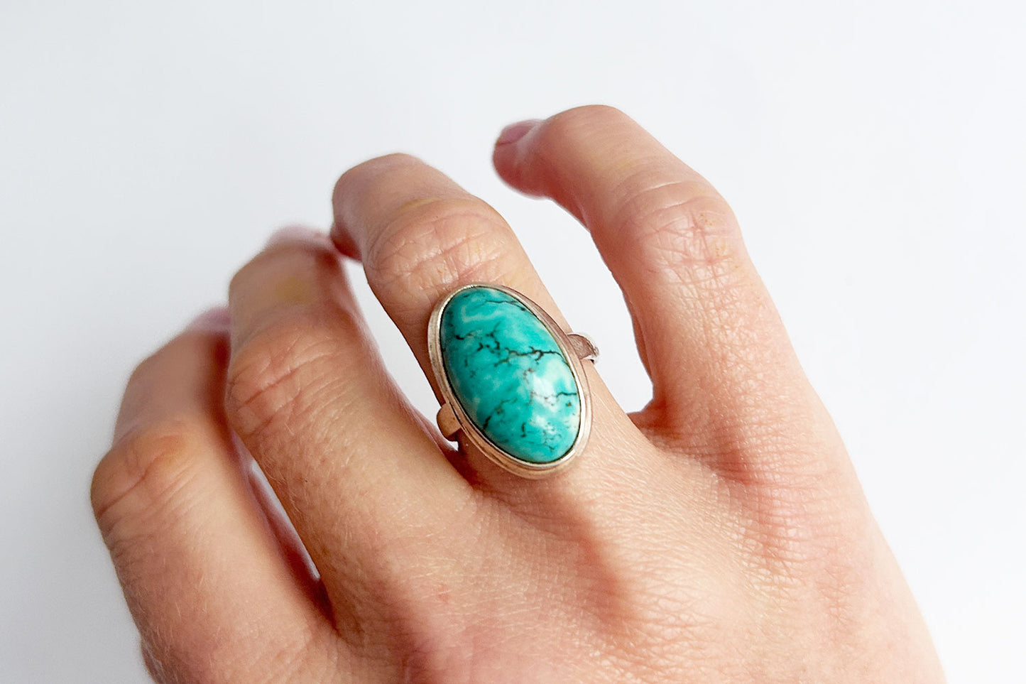Handmade turquoise stone sterling silver ring