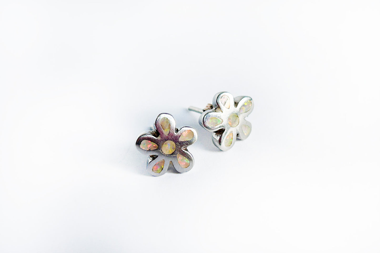 Opal stone sterling silver flower stud earrings