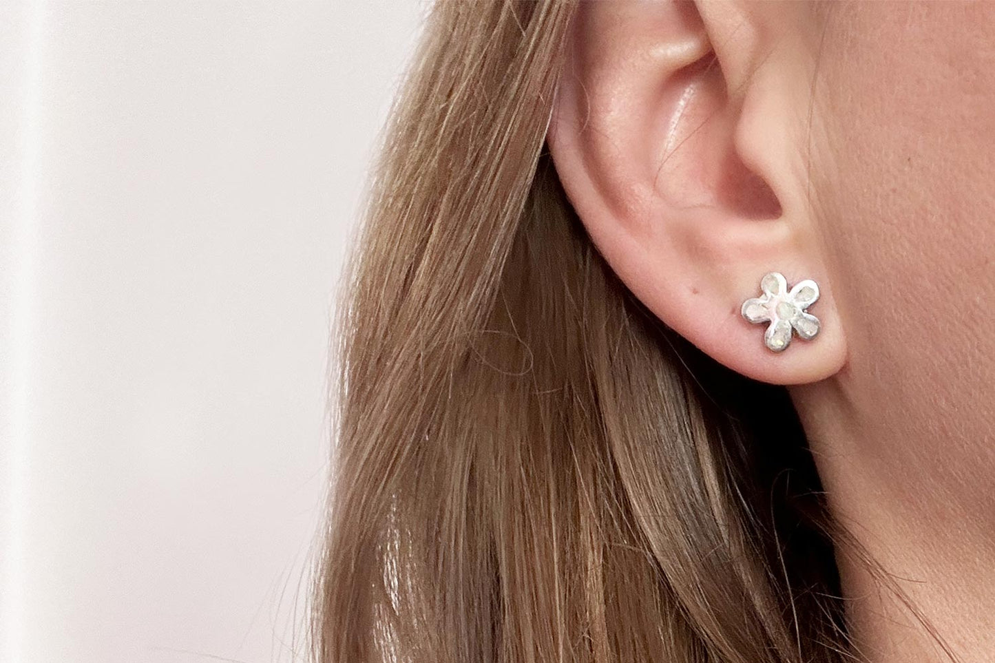 Opal stone sterling silver flower stud earrings