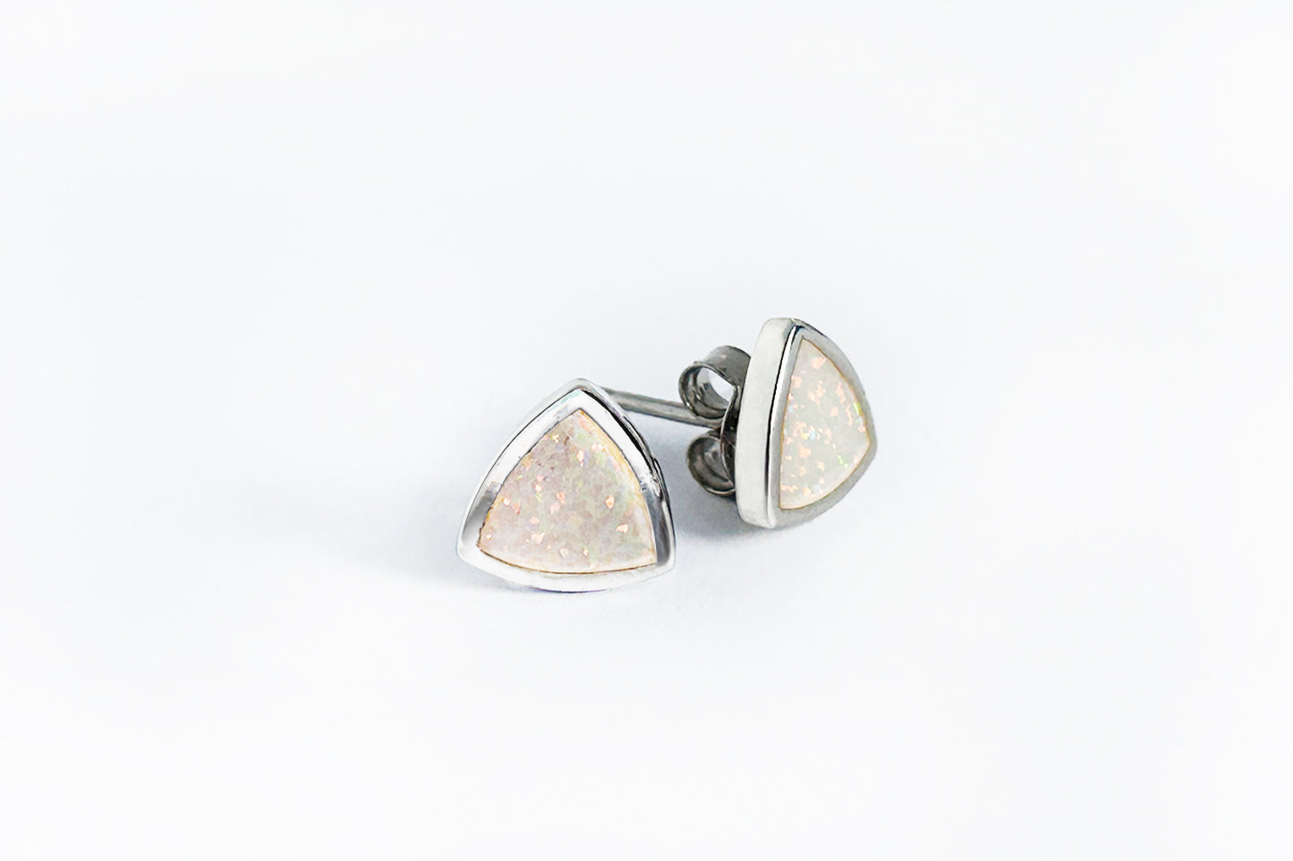 Opal stone sterling silver triangle stud earrings